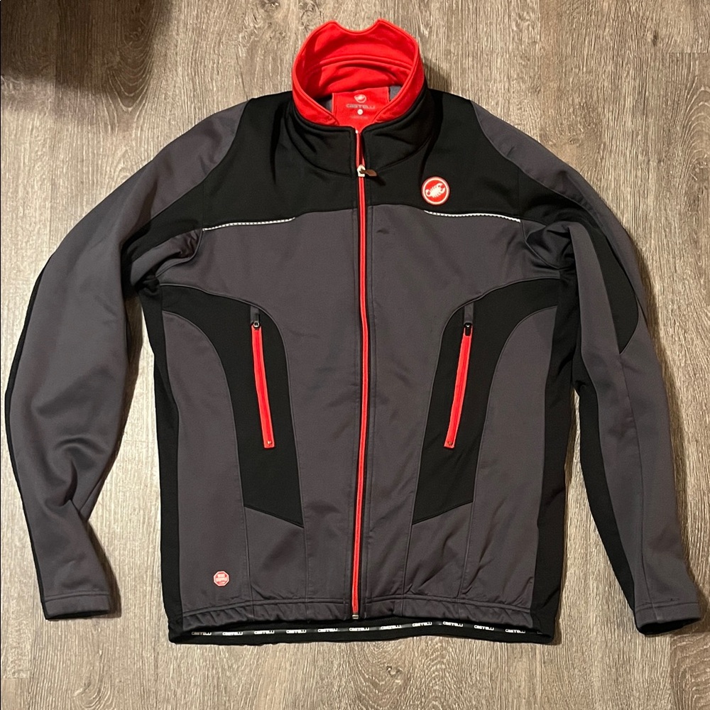 Castelli Men's Black and Gray Performance Jacket with Red Accents
